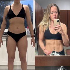 Before and after body composition transformation of a woman coached by Lindsay Martens at Hammer Fitness, Toronto