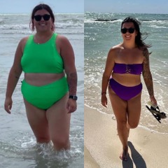 Before and after physique change of a client coached by IFBB Fit Model Pro Lindsay Martens