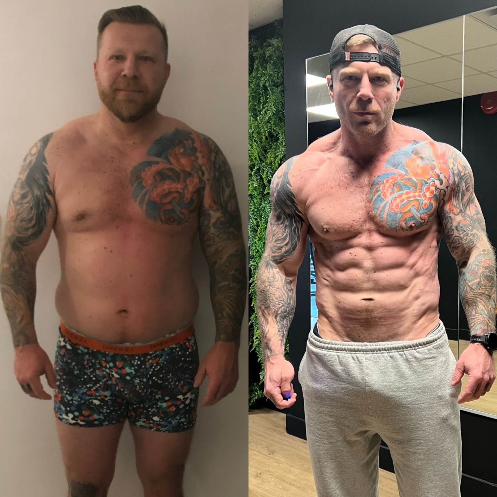 Before and after body transformation of a client coached by Josh Cooperband at Hammer Fitness, Toronto