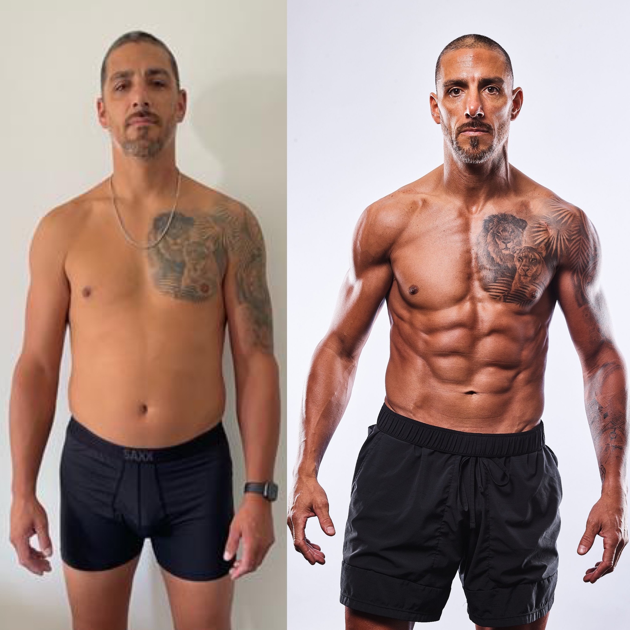Before and after body composition change coached by Vlad Krymov