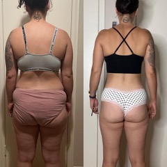 Body recomposition result achieved with Lindsay Martens' coaching at Hammer Fitness Toronto