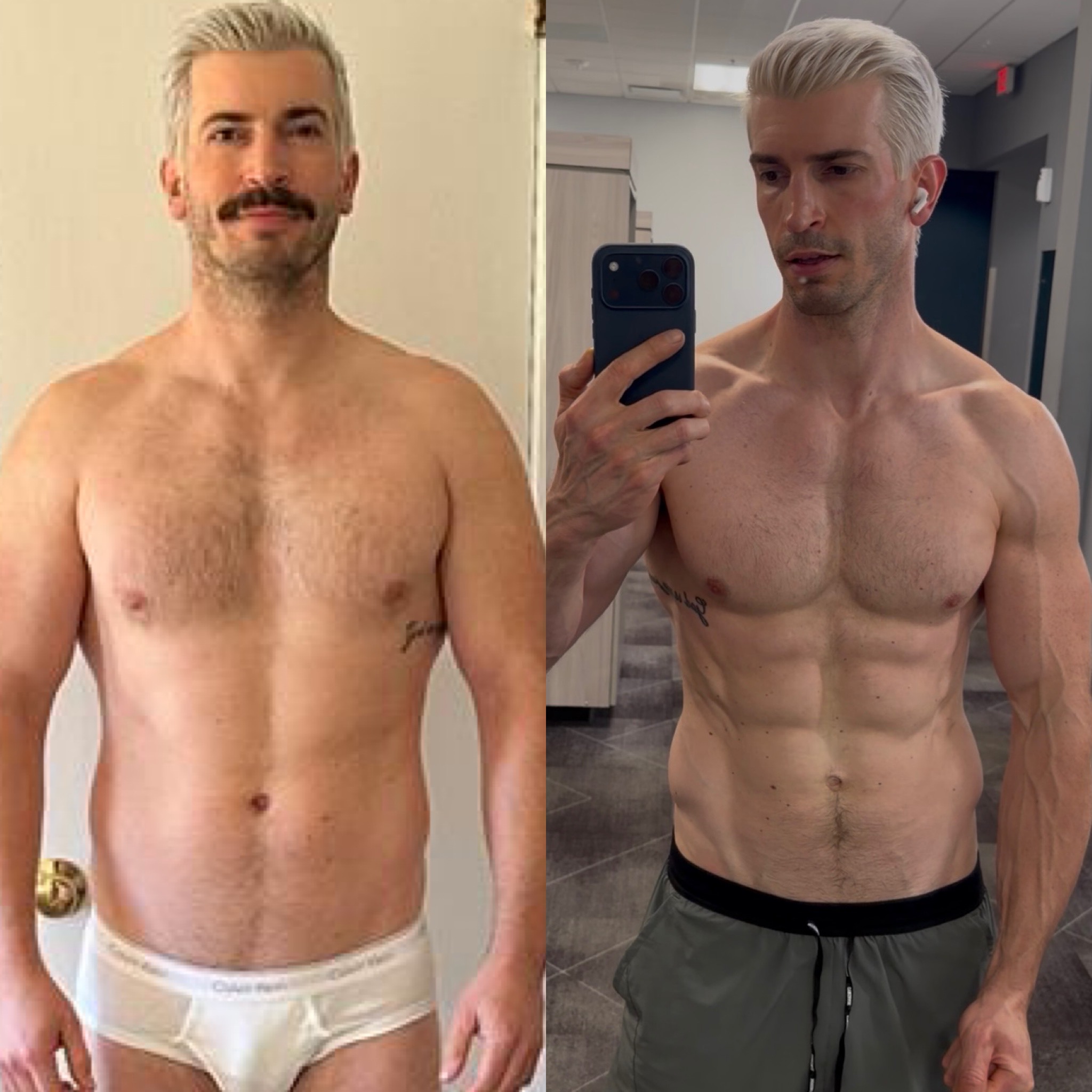 Physique transformation of a male client coached by Josh Cooperband at Hammer Fitness