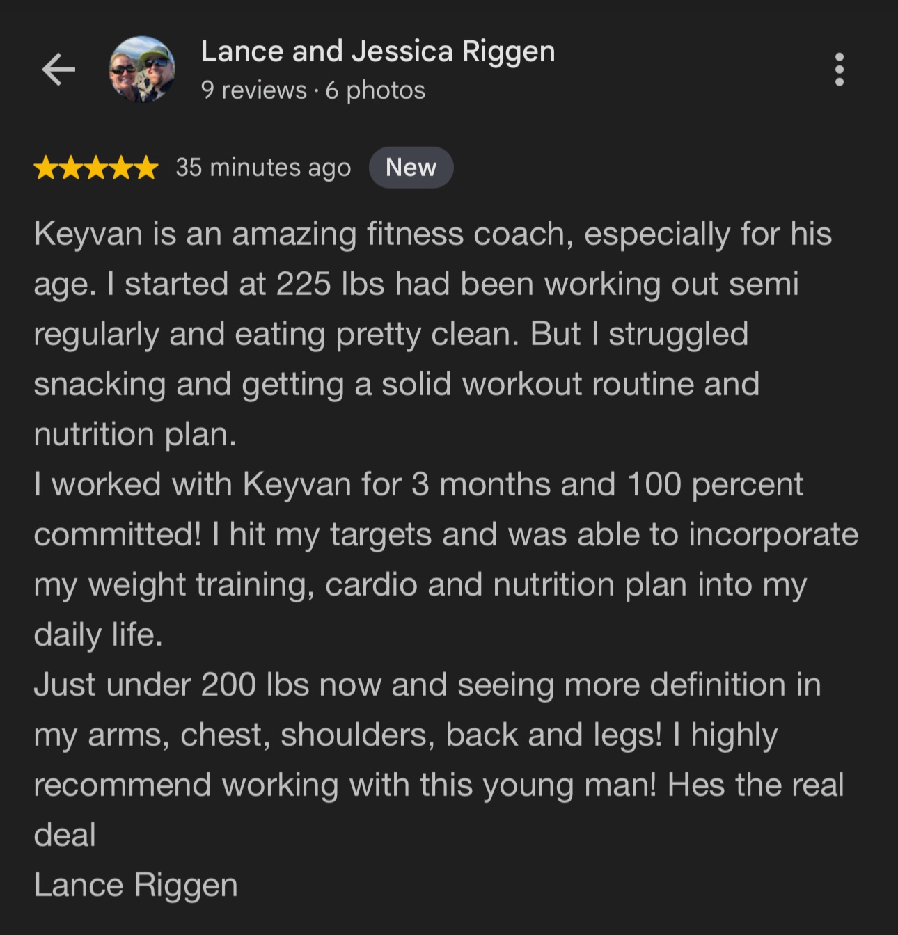 Client review of Keyvan Billou, body composition coach at Hammer Fitness Toronto