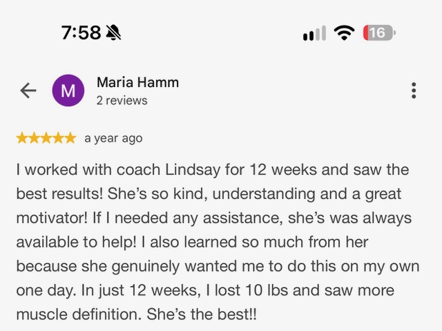 Message from a client coached by Lindsay Martens, IFBB Fit Model Pro