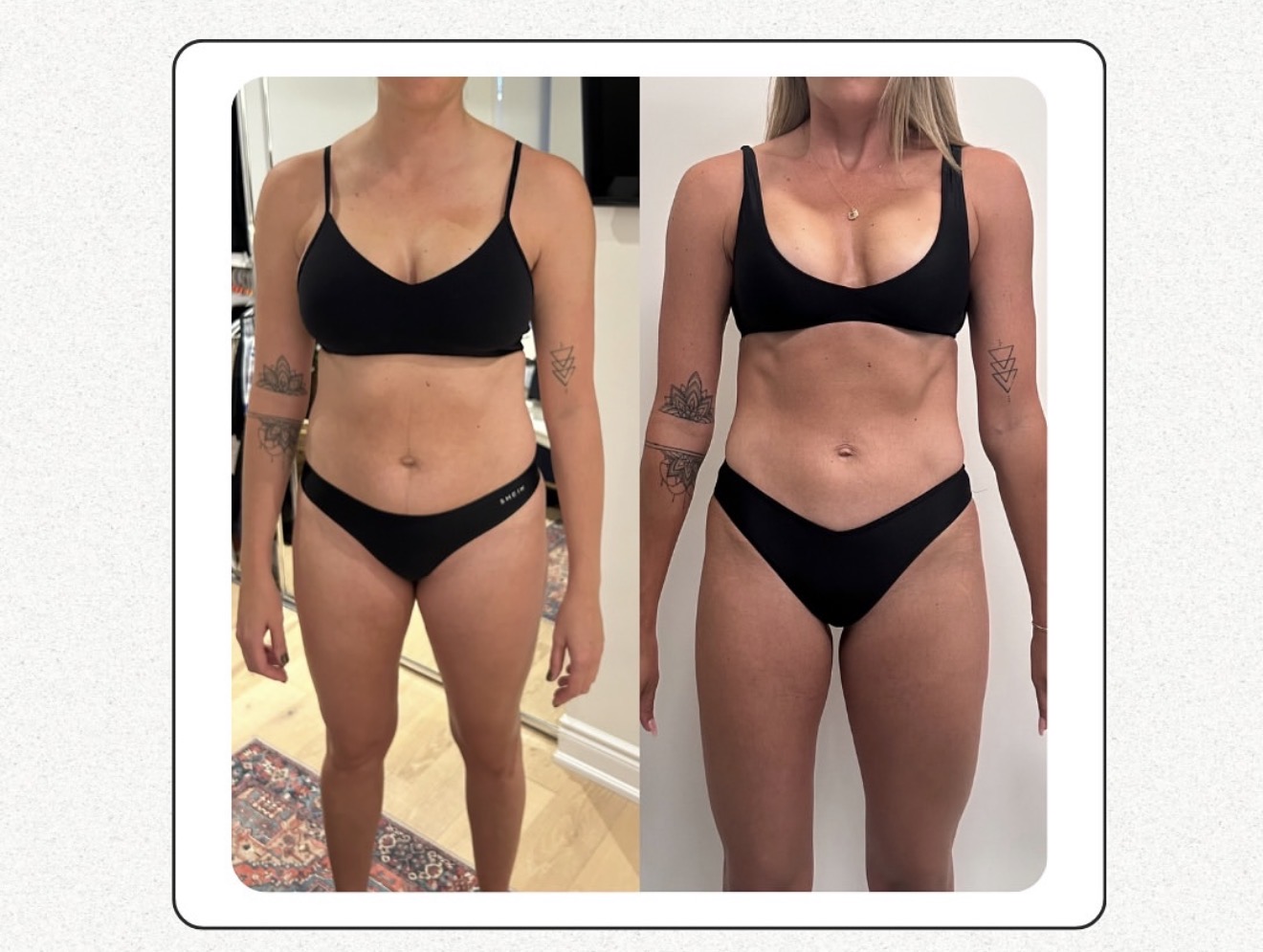 Before and after body composition transformation of a woman coached by Geanina Popent at Hammer Fitness, Toronto