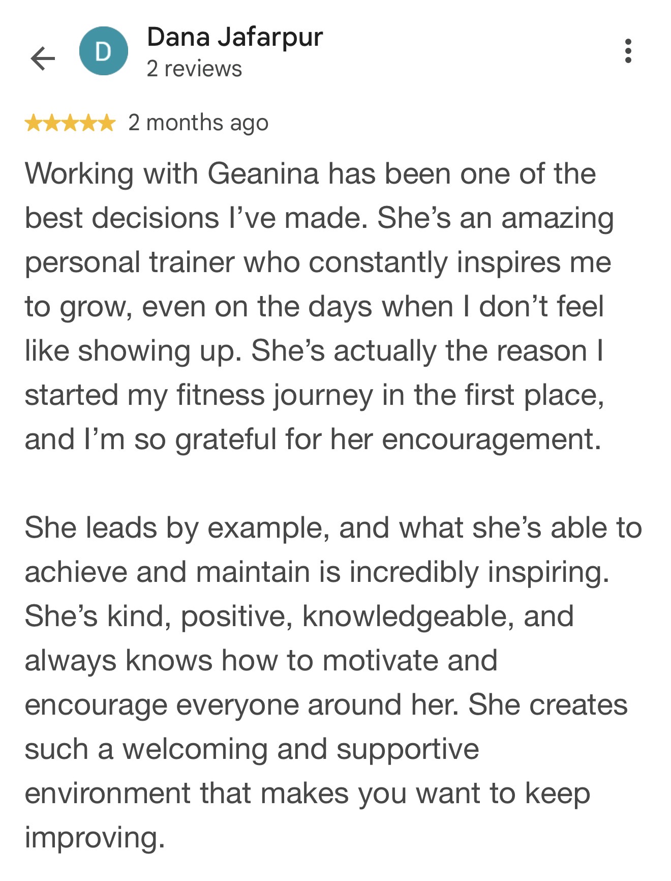 Client review of Nina Popent, resistance training and body composition expert at Hammer Fitness Toronto