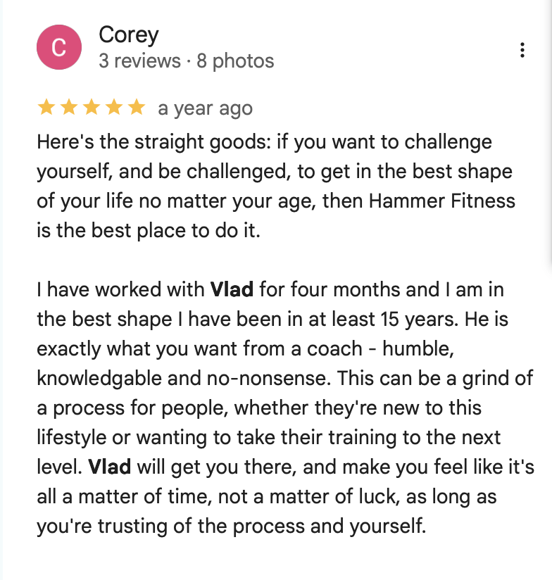 Client feedback on one-on-one training with Vlad Krymov