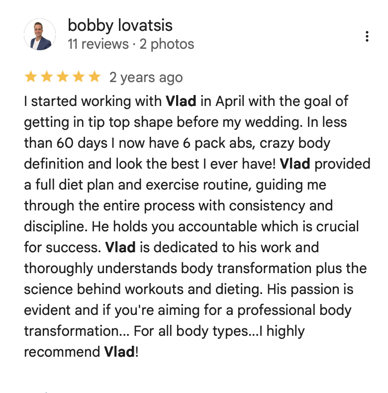Client review of Vlad Krymov's body composition coaching