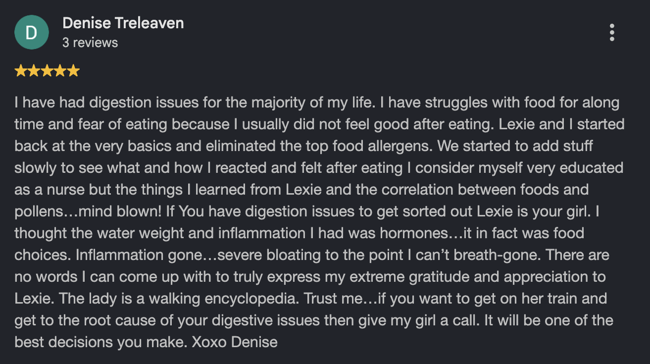 Client message about online coaching with Lexie Ward