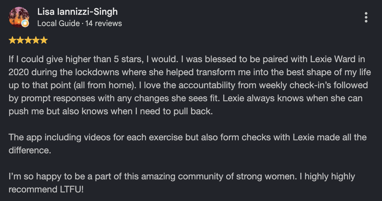 Client feedback on Lexie Ward's gut health and digestion coaching