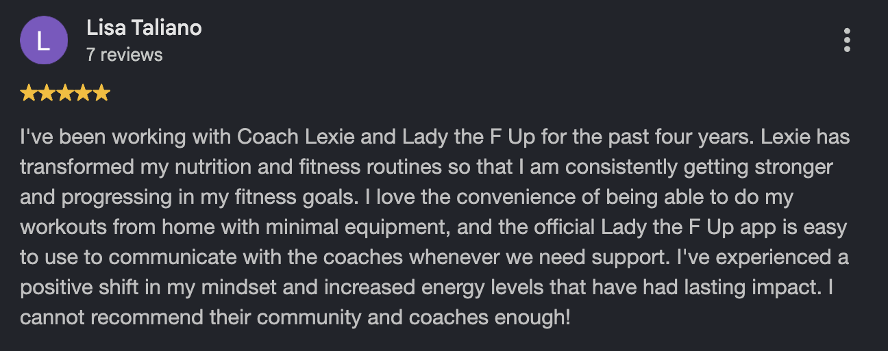 Testimonial from a client coached online by Lexie Ward