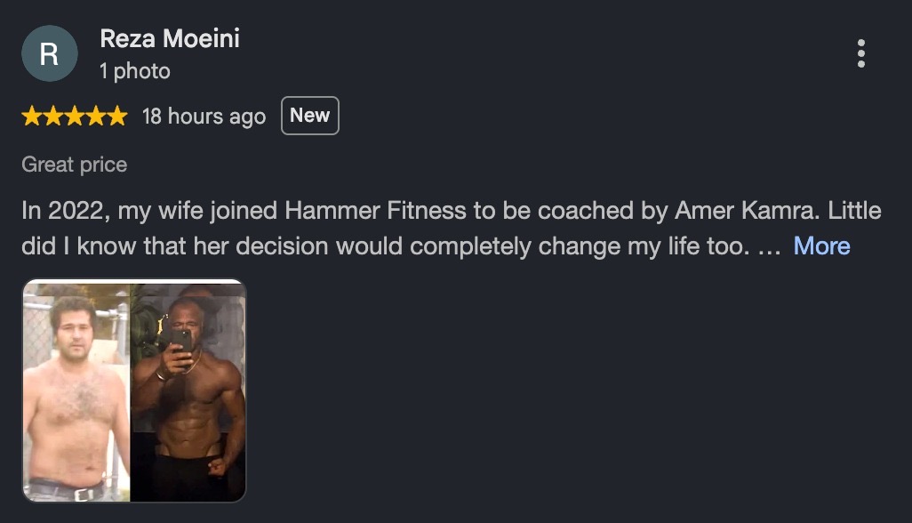 Google review for Hammer Fitness personal training in Scarborough, Toronto (2 of 10)