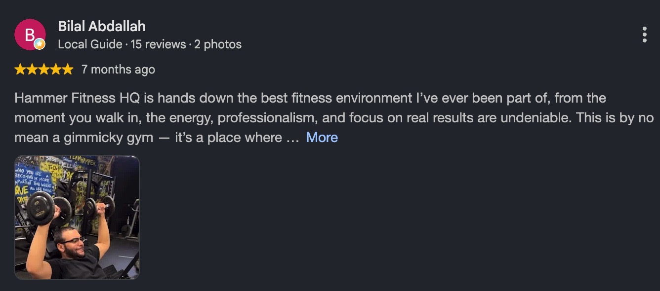 Google review for Hammer Fitness personal training in Scarborough, Toronto (3 of 10)