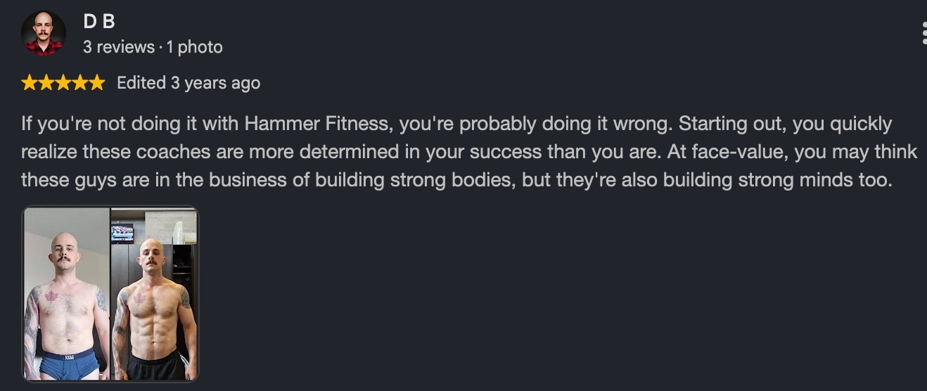 Google review for Hammer Fitness personal training in Scarborough, Toronto (6 of 10)