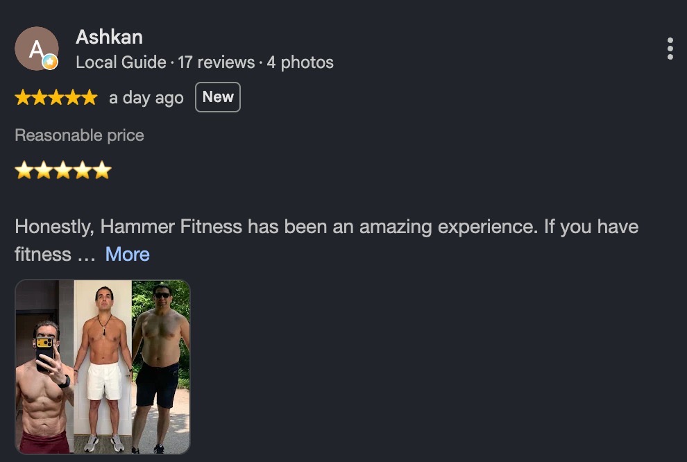 Google review for Hammer Fitness personal training in Scarborough, Toronto (7 of 10)