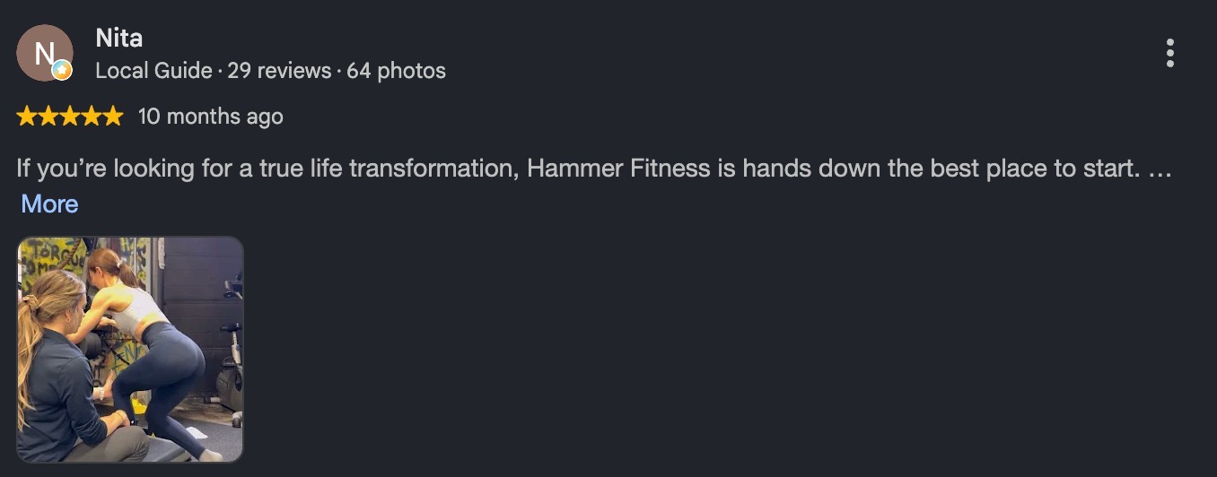 Google review for Hammer Fitness personal training in Scarborough, Toronto (10 of 10)