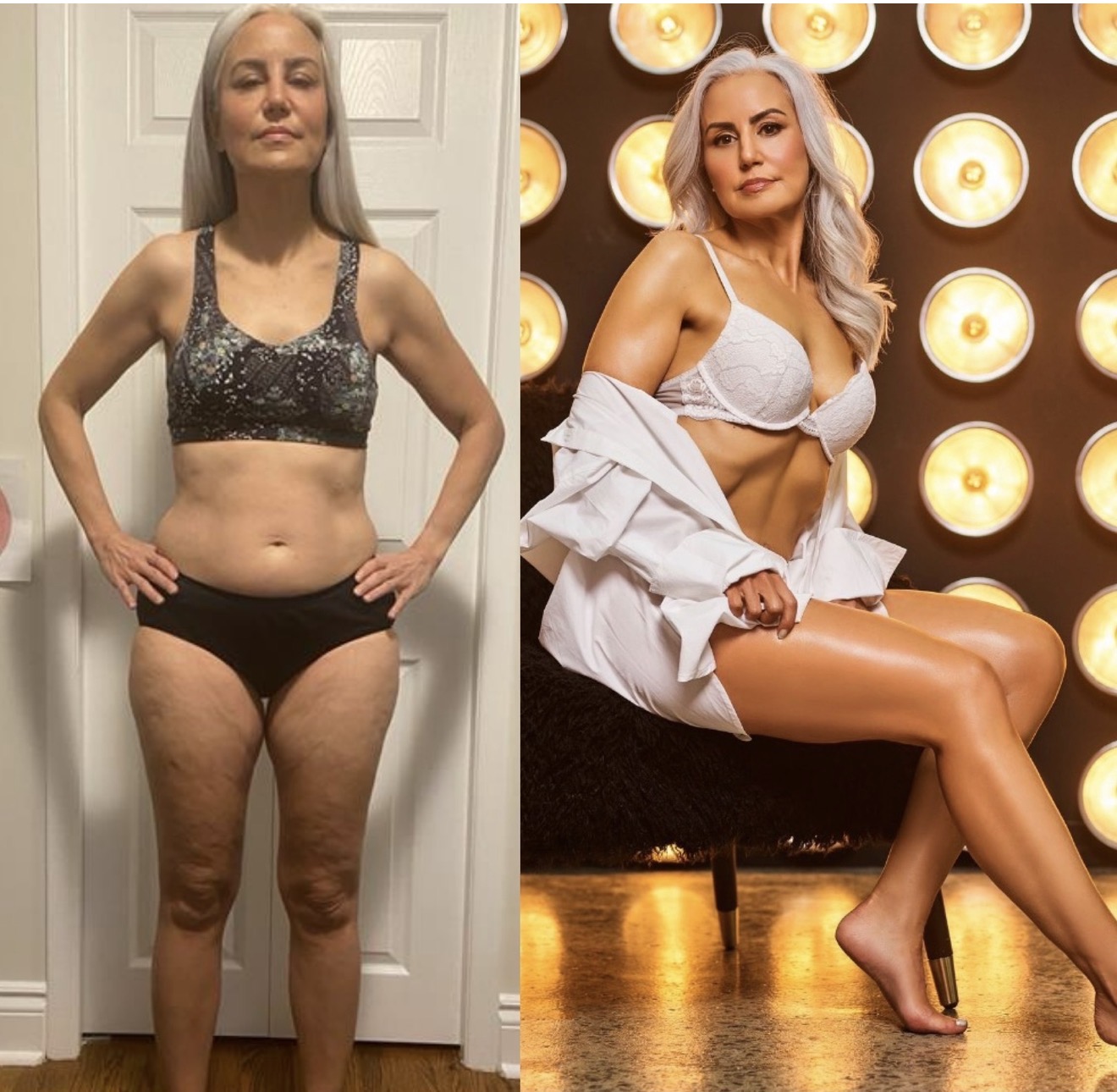 Before and after transformation of a client coached by Malvina Mana at Hammer Fitness