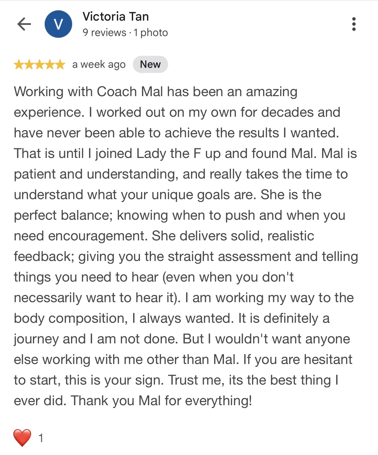 Client testimonial for Malvina Mana, coach at Hammer Fitness