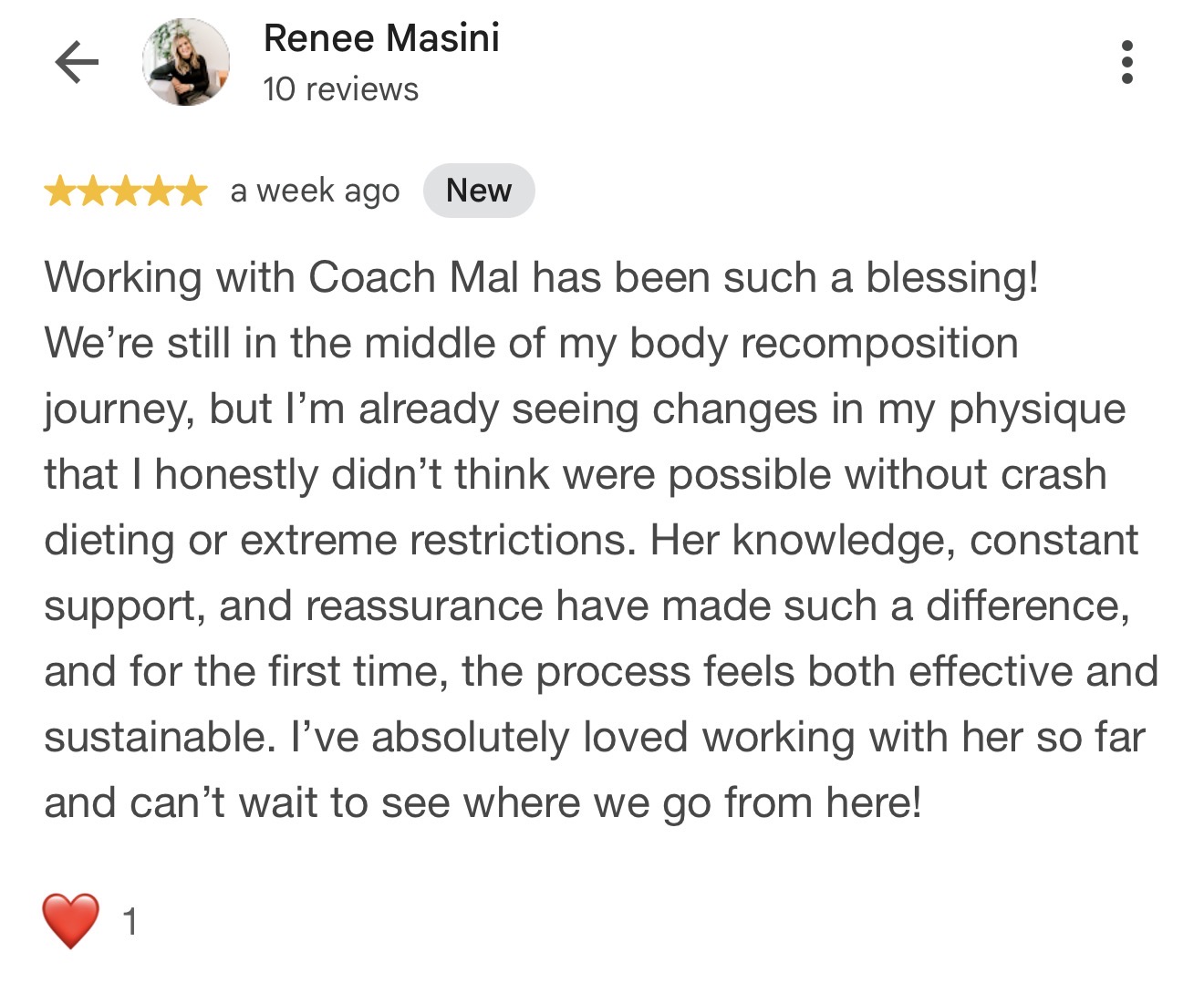 Client testimonial for Malvina Mana, coach at Hammer Fitness