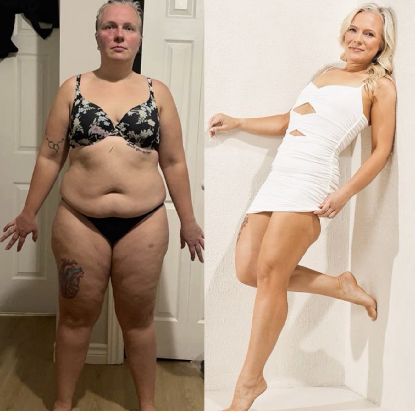 Before and after transformation of a client coached by Malvina Mana at Hammer Fitness