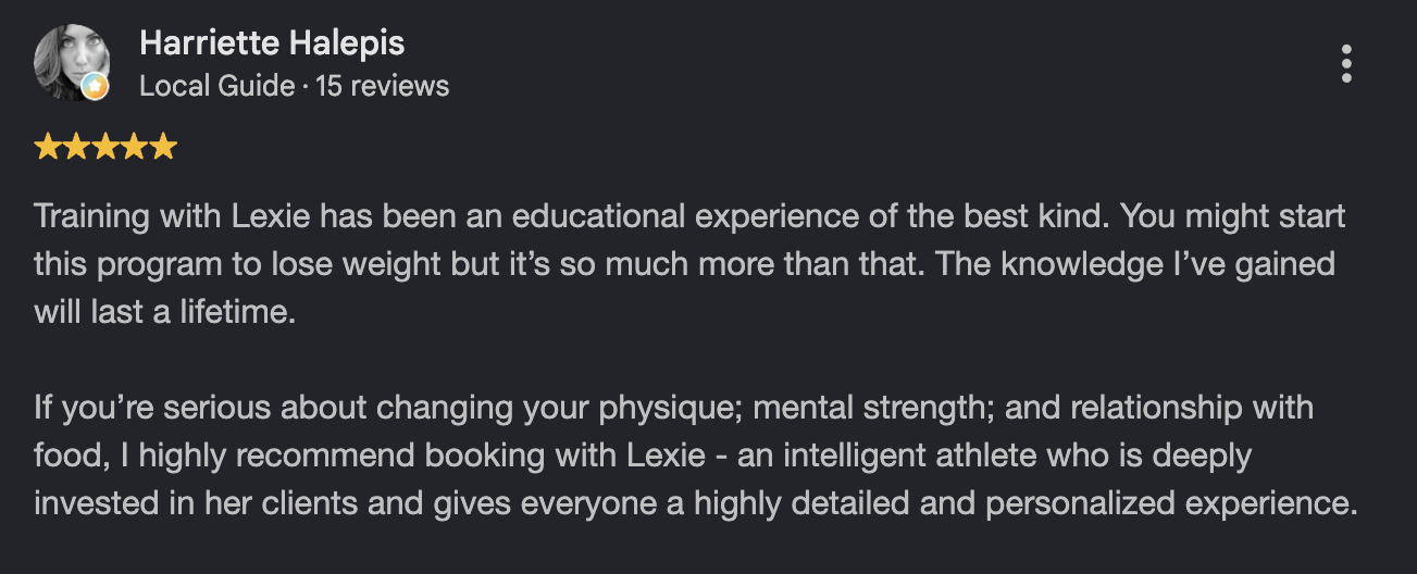 Message from a woman coached by Lexie Ward at LadyTheFUp