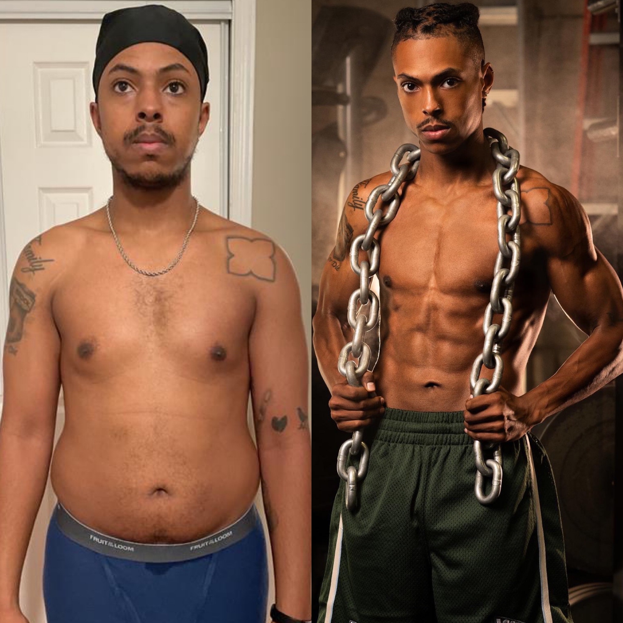 Before and after photograph of a Jase Stevens coaching client at Hammer Fitness Scarborough