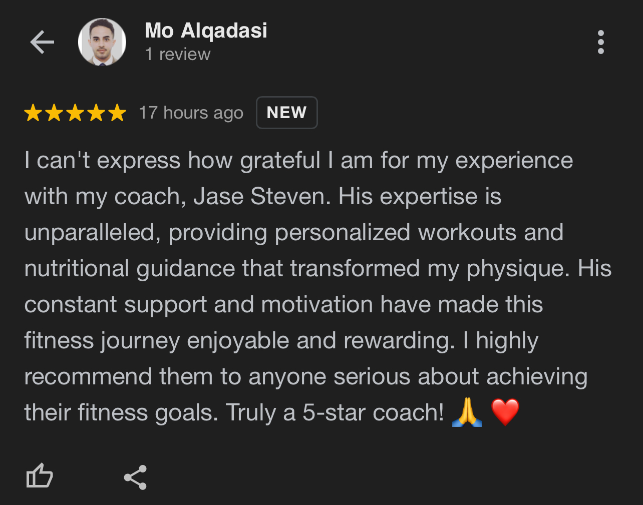 Message from a client coached by Jase Stevens at Hammer Fitness, Scarborough