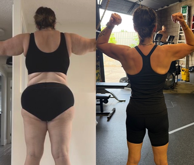 Before and after transformation of a client coached by Malvina Mana at Hammer Fitness